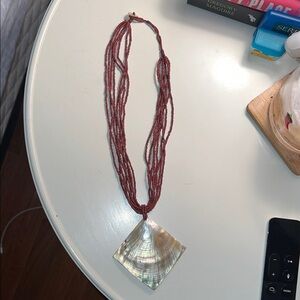 Vintage Multi Beaded Strand Large Pendant Costume Jewelry Brown Necklace